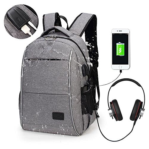 Laptop Backpack, WInblo 15.6 Inch College Backpack with USB Charging Port & Headphone Interface Business Laptop Backpack Light Weight Travel Backpack for Men Women (Grey)