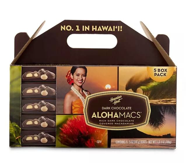 Dark Chocolate Covered Macadamia Nuts by Hawaiian Host, 5 Box Tote - 5 ounces