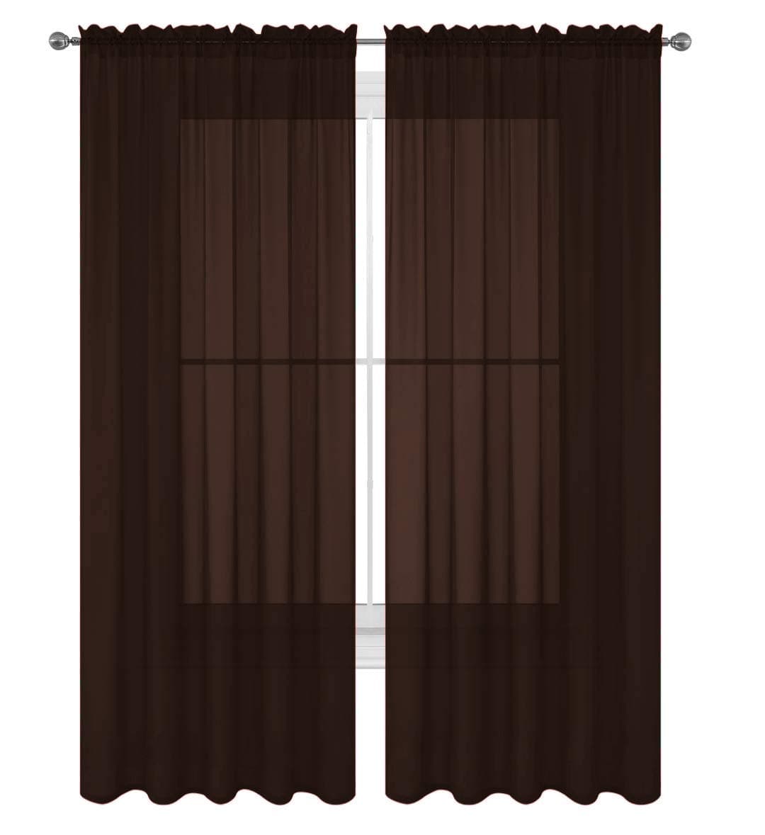 2 Piece Solid Elegant Sheer Curtains Fully Stitched Panels Window Treatment Drape (54" X 84", Chocolate)