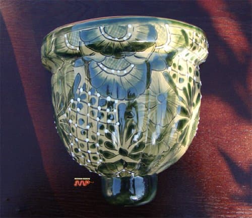 Talavera Sconce Wall Planter 8" Authentic Mexico Fine Ceramic Pottery Original Hand Painted Vivid Modern Style Design Art Decor (Hunter Green)