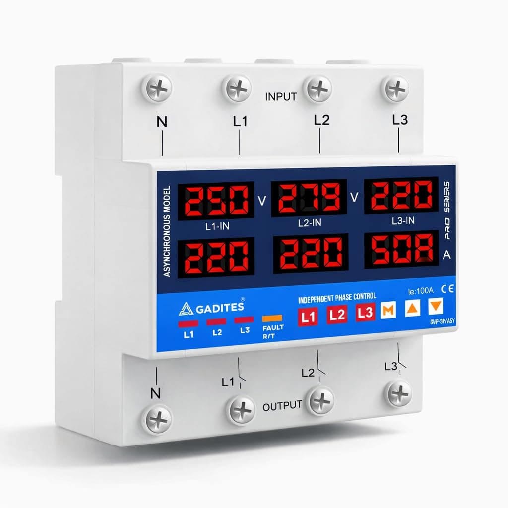 - 3 Phase Smart Voltage Protection Device with Over Under Voltage & Overcurrent Protection, Independent Phase Control, Adjustable Settings, DIN Rail Mount Power Relay for Home