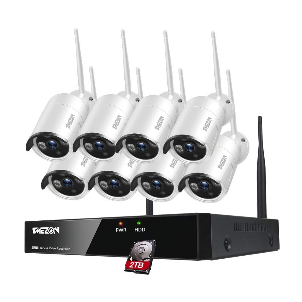 TMEZON 8CH Wireless Security Cameras System with 2TB Hard Drive,8 Channel 960P NVR and (8) HD 960P 1.3MP Outdoor Indoor Home Video Surveillance WiFi Cameras with 100ft Night Vision,Motion Detection