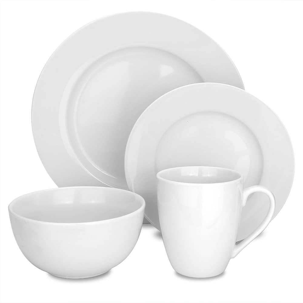 16-Piece Dinnerware Set,Service for 4-Round Dinner Plates, Dessert Plate ,Bowl and Mug.( White)