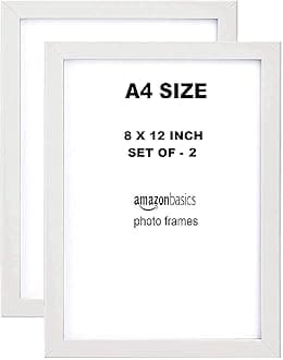 - Laxmi Narayan Distributor Acrylic Plastic Glass (non Breakable) and MDF Ply Frame white color with Hanging Hooks (8" x 12" Inch) (A4 Size)-Set of 2 Pcs