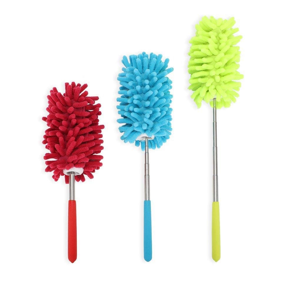 PrettyDate Microfiber Extendable Hand Dusters Washable Dusting Brush with Telescoping Pole for Cleaning Car, Computer, Air Conditioning, TV and Else Pack of 3