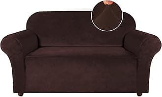 Turquoize Velvet Loveseat Covers Stretch Love Seat Couch Covers for 2 Cushion Couch Velvet Sofa Cover with Non Slip Elastic Bottom Furniture Cover Crafted from Soft Fabric (Loveseat, Brown)