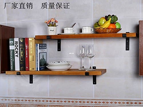 PinWei Home Vintage solid wood wall shelf wall mount wrought iron brackets kitchen storage rack shelf creative Bookshelf,?80cm*?20cm??2cm