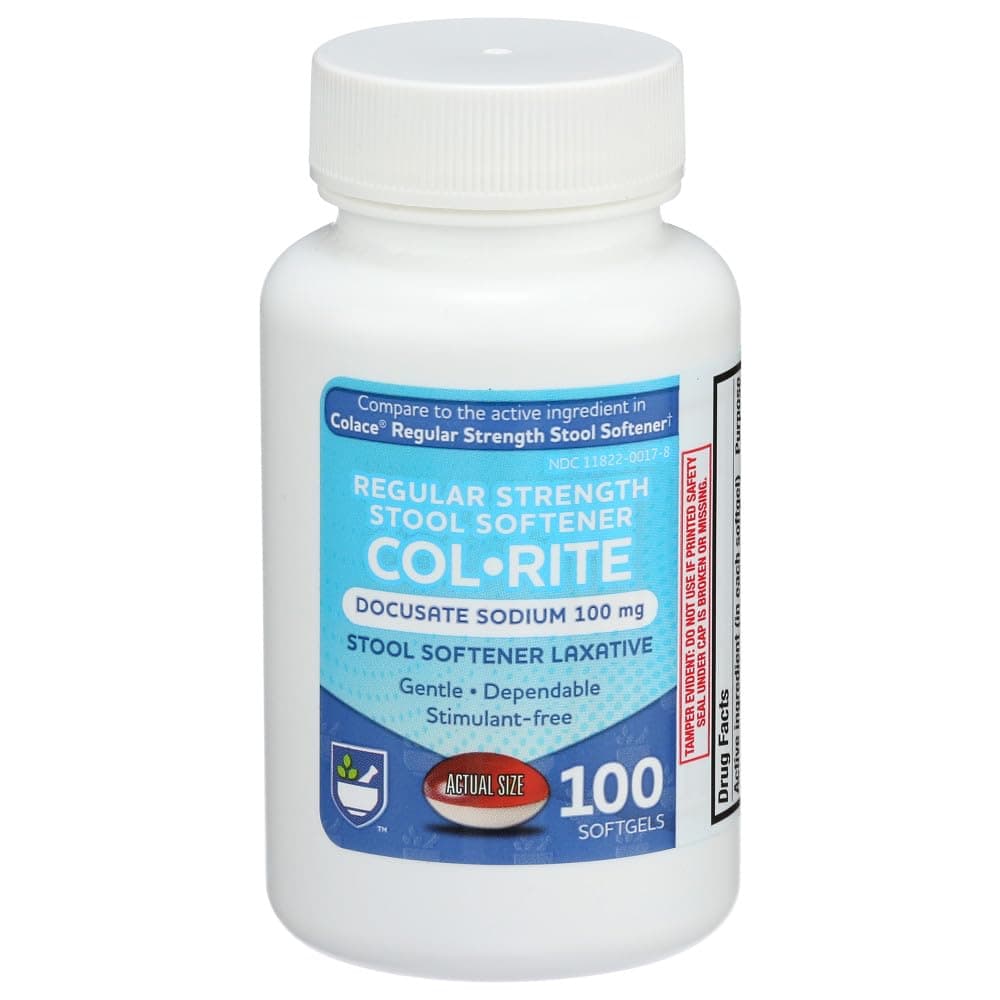 Rite Aid Col-Rite Stool Softener Capsules, 100 mg - 100 Count | Stool Softeners Softgels | Colace Stool Softener | Laxatives for Constipation | Personal Care | Stimulant Free for Dependable Relief
