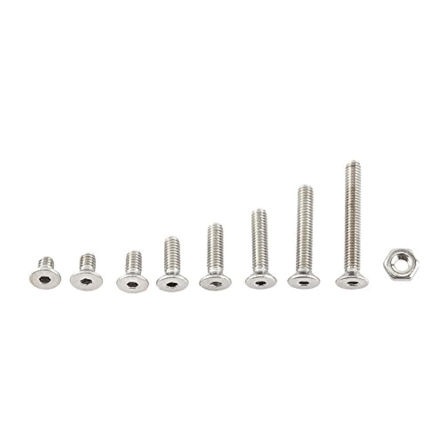 300pcs M2.5 Stainless Steel Hex Socket Screws With Hex Nuts Assortment, Full Thread, Plain Finish(C: Flat head)