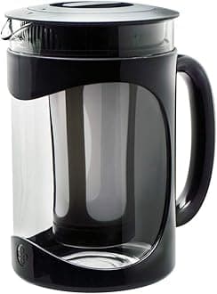 PBPBK-5101 Burke Deluxe Cold Brew Iced Coffee Maker, Comfort Grip Handle, Durable Glass Carafe, Removable Mesh Filter, Perfect 6 Cup Size, Dishwasher Safe, 1.6 Qt, Black