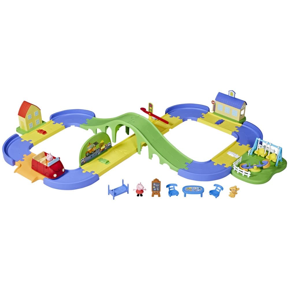Peppa Pig All Around Peppa’s Town Set with Adjustable Track; Includes Vehicle and 1 Figure; Sounds; Ages 3 and Up