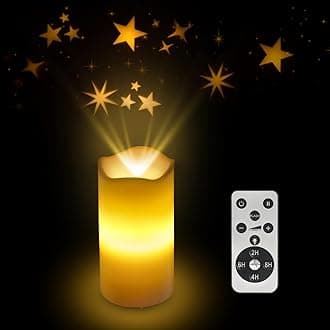 Flameless Candles with Star Projector Lights Battery Operated Night Light with Remote and Timer, LED Candle Home Decorations