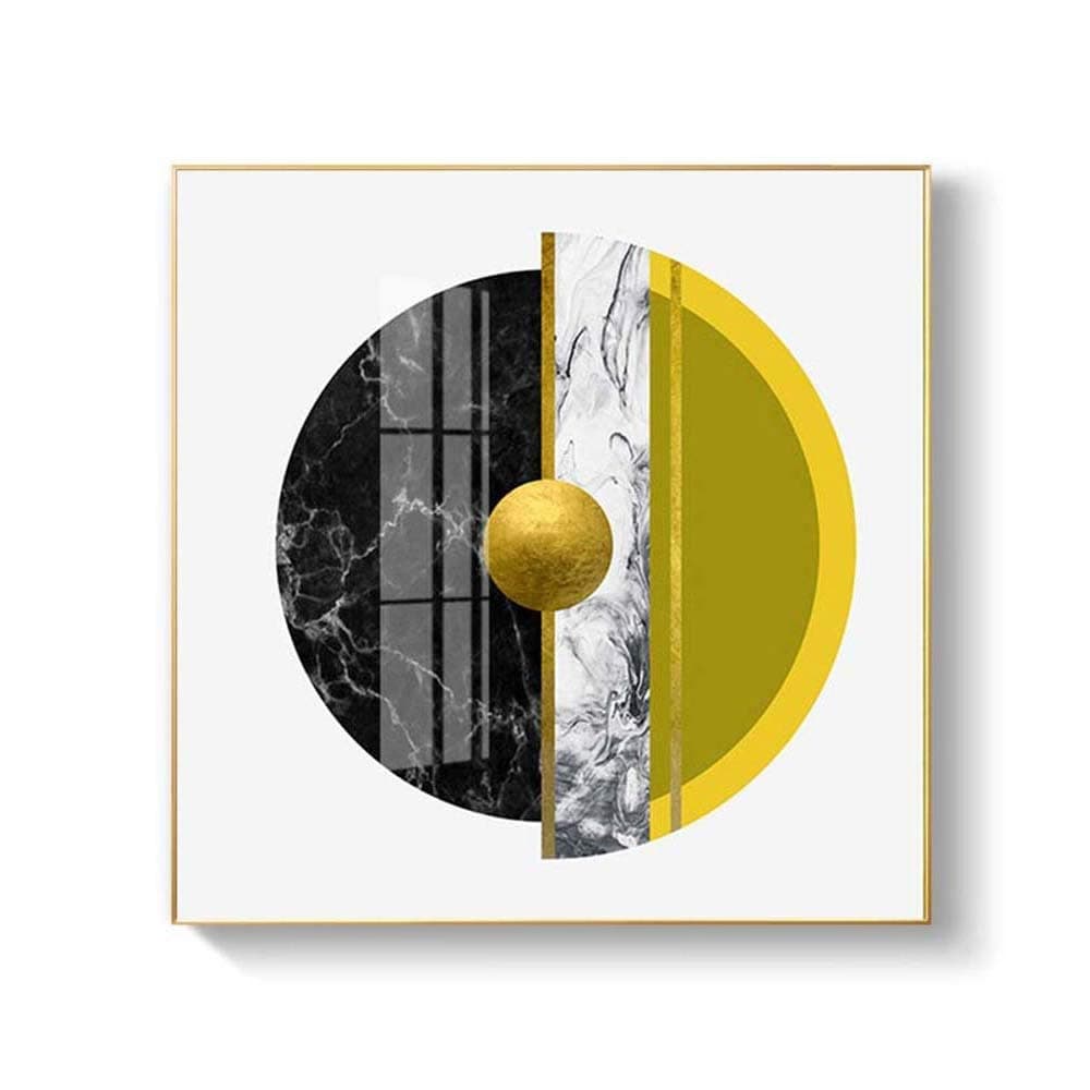 Classic Mural New Vision Aluminum Alloy Postmodern Hook Round E1 Grade High Permeability Glass Crystal Porcelain Living Room Sofa Wall Villa Hotel Geometric Painting (Leftfield Black Right Yellow) Top