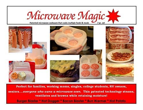 Microwave Magic - Ultimate Microwave Cooking Solution for Quick & Delicious Meals - Cook Hamburgers, Hot dogs, Crispy Bacon, Steamed Veggies, Baked Potatoes & More - BPA Free - Made In USA - 8 pc Set