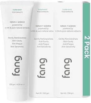 Fang Farm Mint Natural Toothpaste|Fluoride Free Hydroxyapatite|Teeth Whitening|Heals Sensitive Teeth|Fights Cavities,Gum Diseases & Bad Breath | SLS & Chemical Free|Organic & Vegan|2x100g(Pack of 2)
