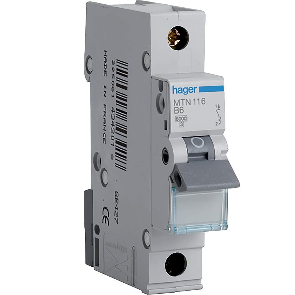 MTN116 Miniature Circuit Breaker, 1 Pole, 1 Module, Type B, 6 kA Breaking Capacity, 16 A Current