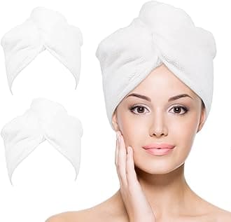YoulerTex Microfiber Hair Towel Hairs Wrap: 2 Pack 10X26 Hair Dryer Towels for Women Absorbent Turban Twist Drying Shower Cap Curly Hairs Products for Hair's Care Accessories (White)