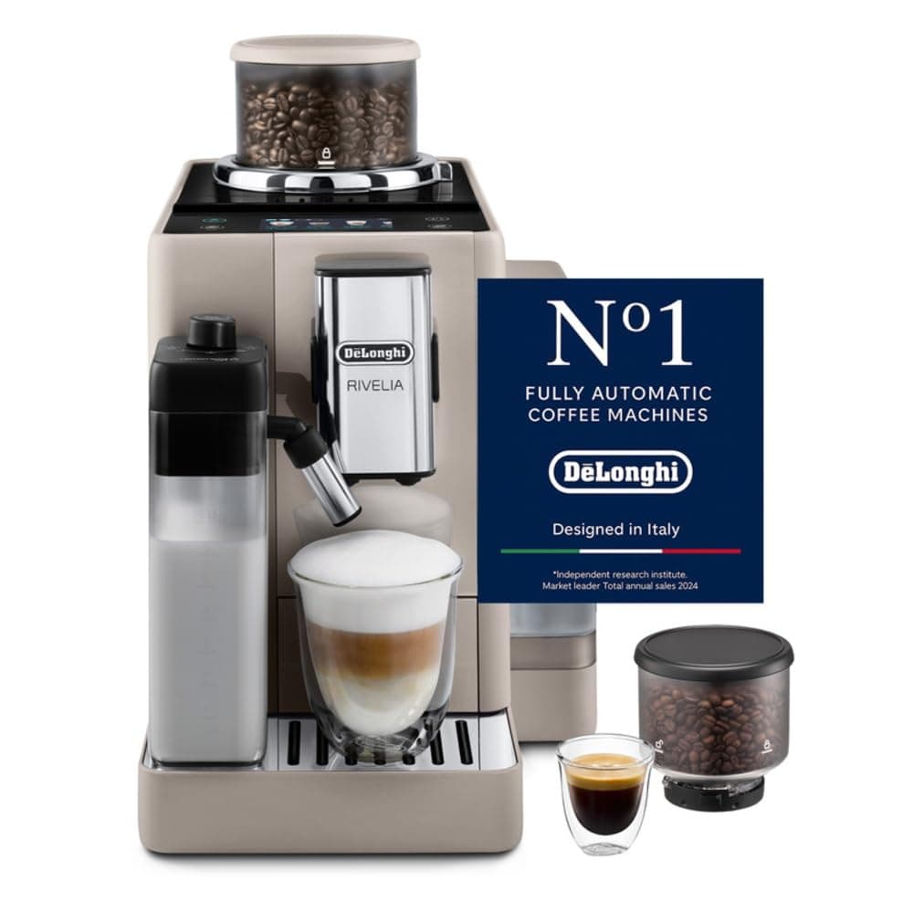 De'Longhi Coffee Machine RIVELIA Fully Automatic Espresso Machine with 22+ Hot & Iced Beverages, Bean Hopper, Color Touch Display, 13 Grinder Settings, LatteCrema,Twin Shot EXAM440.55.BG (Europe Made)