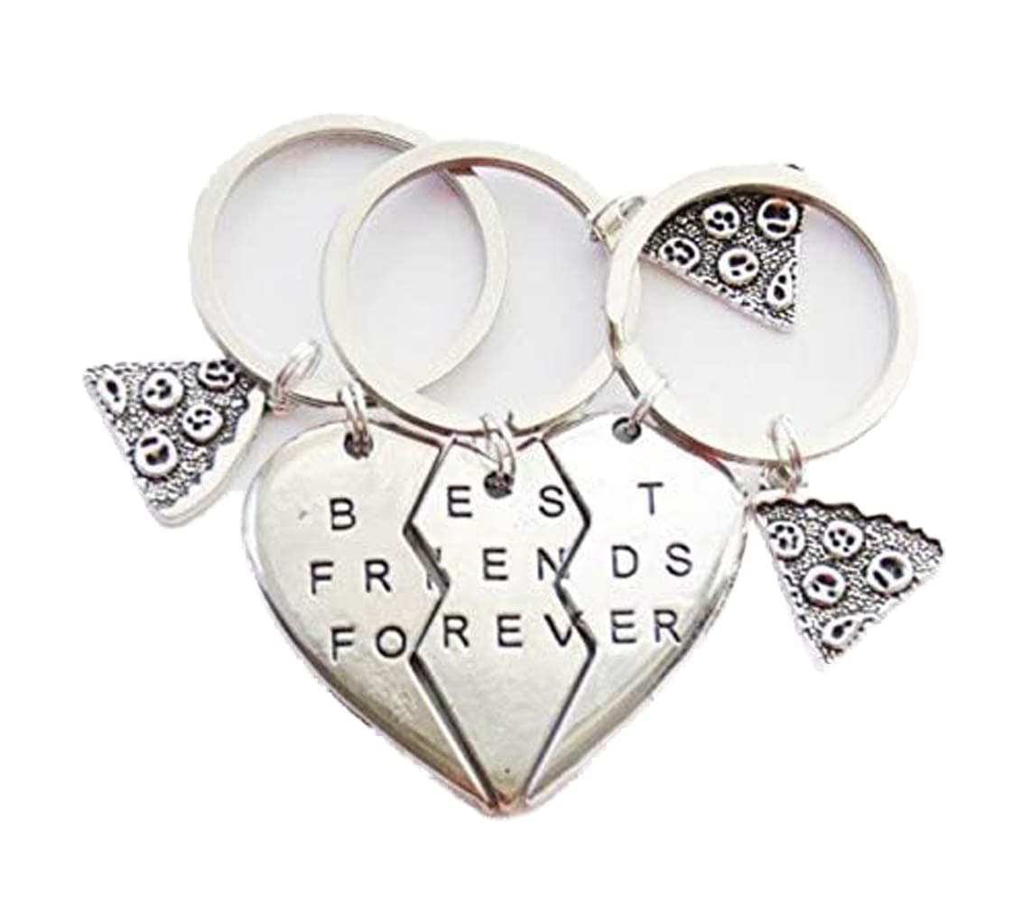 3 BFF Keychains Pizza Slice Keychains 3 Friendship Key Rings BFF Gifts 3 Best Friends Forever Key Rings Keychains Heart Puzzle Keyrings