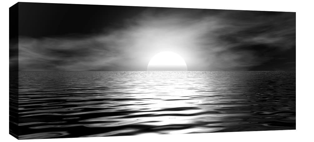 SEASCAPES LARGE MODERN CANVAS PICTURE BLACK WHITE GREY mounted and ready to hang 44 x 20 inches (113 x 52 cm)