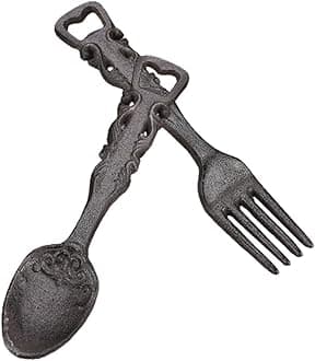 2PCS Vintage Iron Fork and Spoon Wall-mounted Bottle Opener Manual Beer Opener Bar Kitchen Decor Compact Design for Parties and Home Use