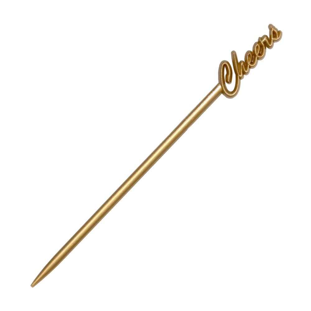6" Plastic Cheers Script Wedding, Party, Celebration Swizzle Sticks/Cocktail Picks, Set of 48, Gold
