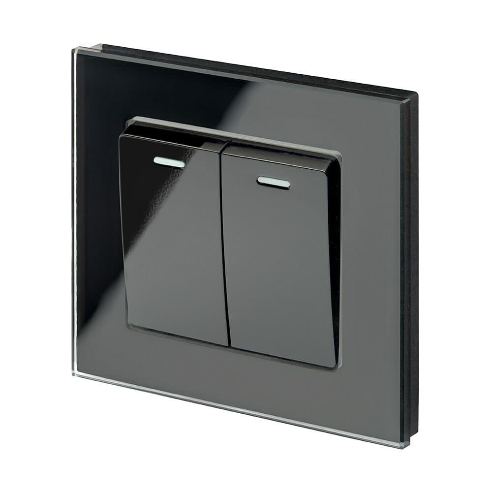 Retrotouch Black Intermediate Light Switch (2 Gang/Plain) - SKU00224