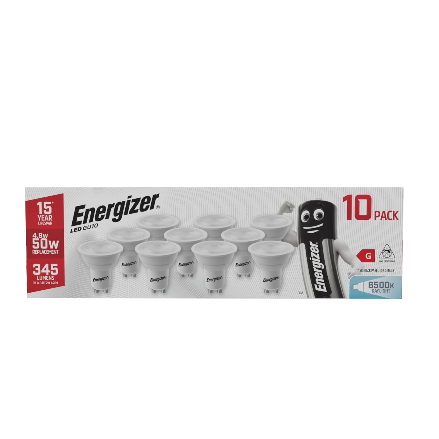 Energizer GU10 4.9W 50W Replacement LED Bulb 4 Pack (Daylight Non Dimmable)