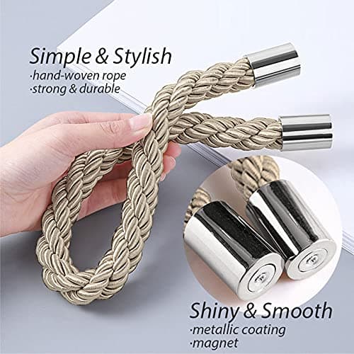 NICEEC 2 Pack Magnetic Curtain Tiebacks Modern Simple Style Drape Tie Backs Convenient Decorative Weave Rope Curtain Holdbacks for Thin or Thick Home & Office Window Draperies (Khaki)