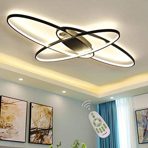 LED Modern Ceiling Light Living Room Lamp Mable with Remote Control Dimmable Max 80W, Oval Design 3-Ring Metal Acrylic Chandelier for Bedroom Dining Room Kitche