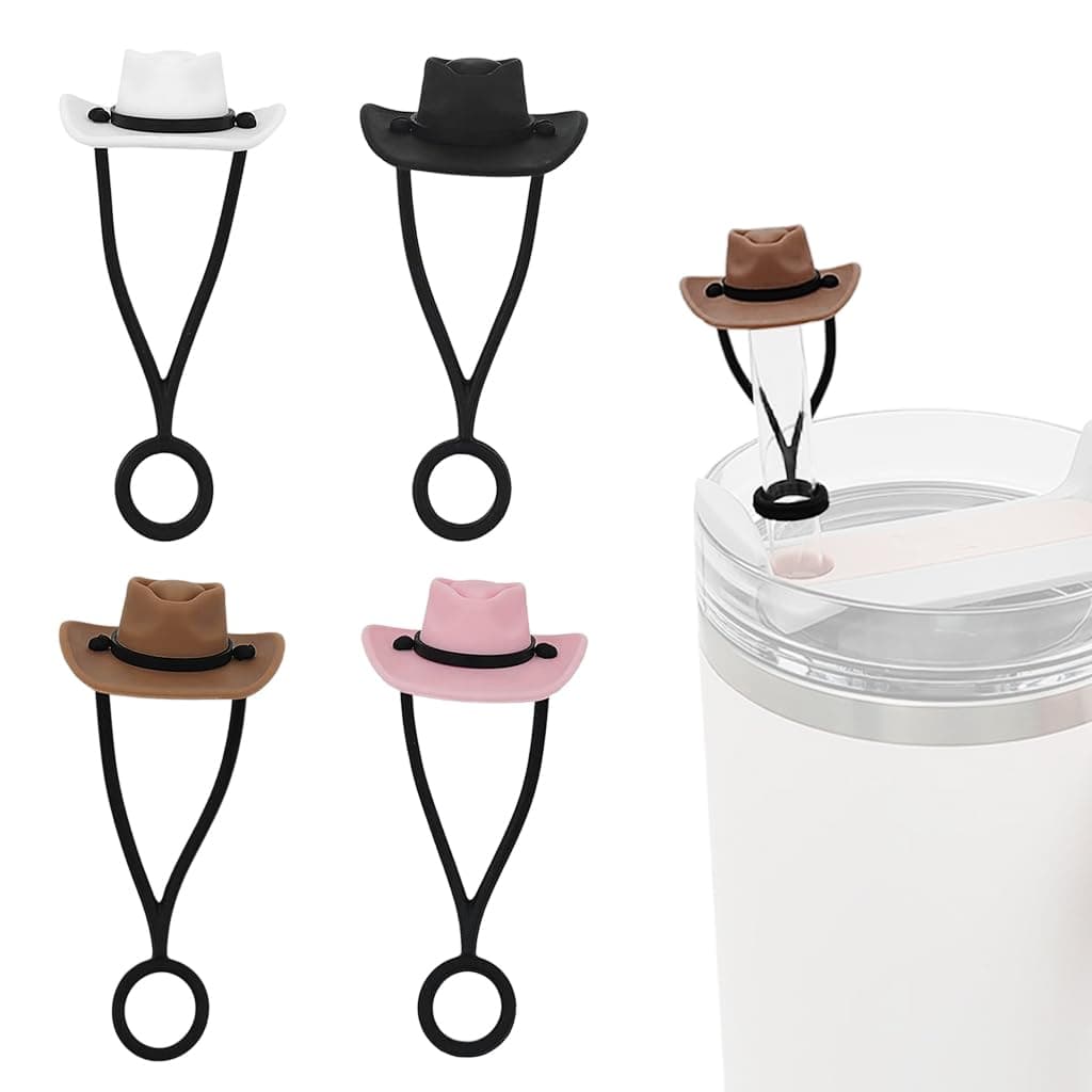 HASTHIP® 4 Pack Silicone Cowboy Hat Straw Covers Cap Compatible with Stanley Cup 30 40 oz, Cute Funny Tumbler Straw Topper Accessories for Man & Woman Valentine's Day Gifts