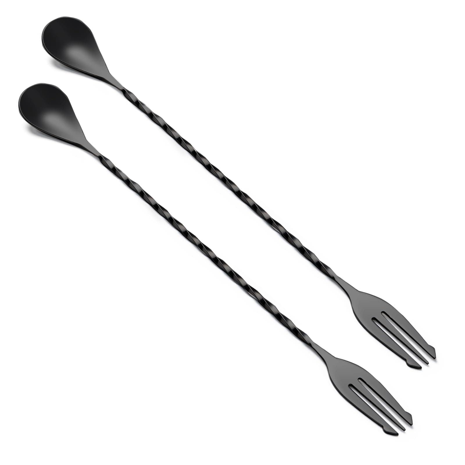 2 Pcs Bar Spoon, 12 Inches Long Handle Drink Stirrer, Stainless Steel Bar Cocktail Mixing Spoons with Double Ended Design for Stirring, Black