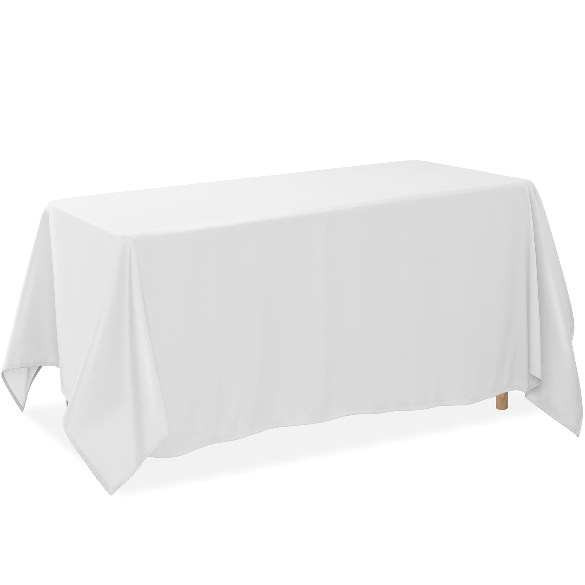 90 x 132 Inch Rectangular Tablecloth, Washable Polyester Fabric Table Cloth for Dining Tables, Parties, Restaurants, Weddings - White