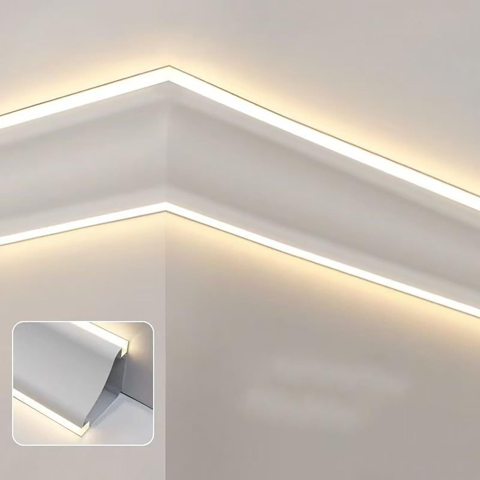 Crown Molding Led Indirect Lighting, Baseboard Led Strip Diffuser for Wall Corner or Ceiling, Surface Mounted Crown Moulding Without Led Strip(12m/39.4ft)