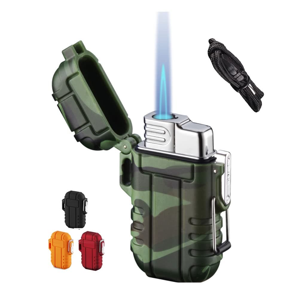 Torch Lighters, Refillable Mini Butane Lighter with Safety Lock, Waterproof and Windproof, Adjustable Jet Flame, Gift Box, Camouflage