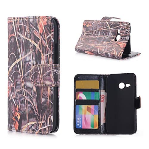 Grass Camo Pattern Wallet Leather Folio Case with Card Slots for HTC One Mini 2 (M8 Mini)