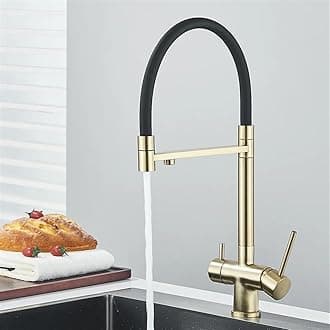 Kitchen Faucet Kitchen Faucet, Filter 360 Swivel Pure Water Tap for 3 Ways Kitchen Pull Out Purification Water Mixer(Brushed Gold)