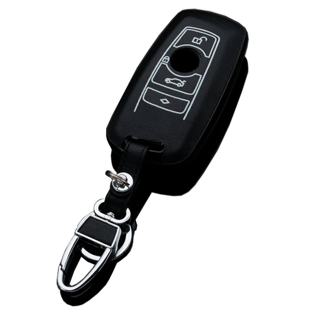 Leather Key Cover Remote Case for 2012 2013 2014 BMW X1 X3 X5 New 7 Series F Classic SmartKeyless Entry Remote Card 4 Button Black