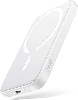 Baseus Magsafe Portable Charger for iPhone, 6,000mAh 20W Magnetic Power Bank, Fast Charging Wireless Battery Pack with 20W USB-C for iPhone 17/16/15/14/13/12 Series, 2025 Version,White