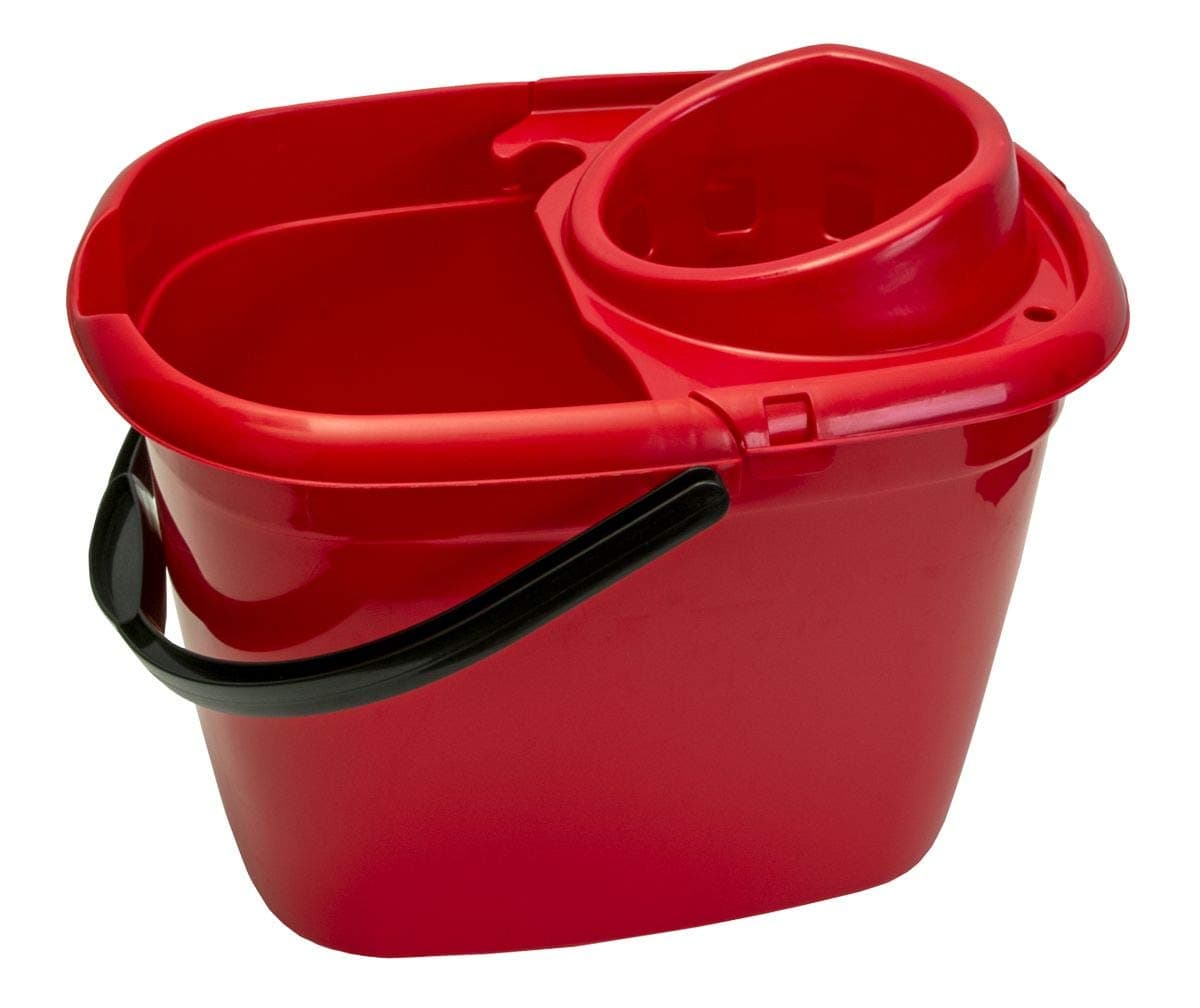 Abbey Plastic Mop Bucket with Wringer 12 Litre – Colour Coded Cleaning Floor Plastic Mop Bucket with Side Lip for Easy Pouring for General and Small Area Cleaning - Red