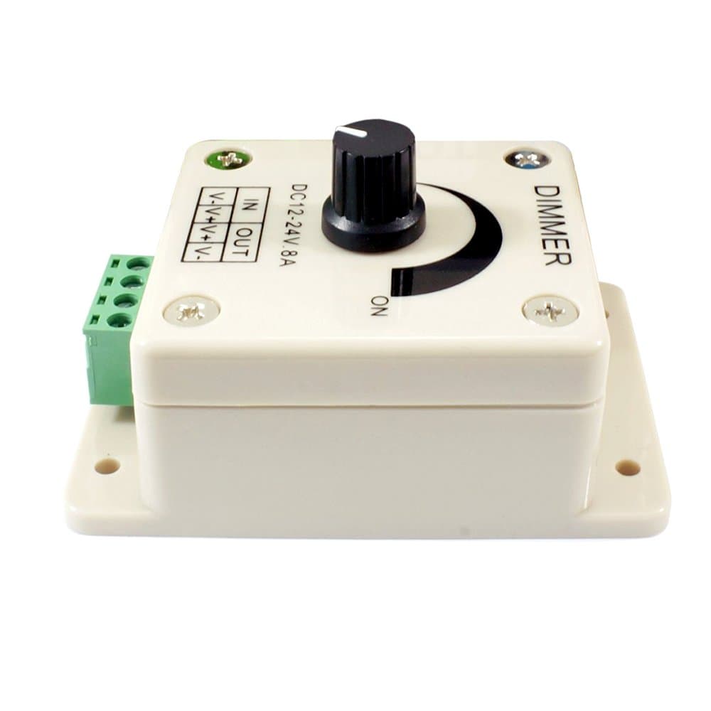 LED Strip Lights PWM Rotary Dimming Controller for LED Lights or Ribbon, 12 Volt 8 Amp