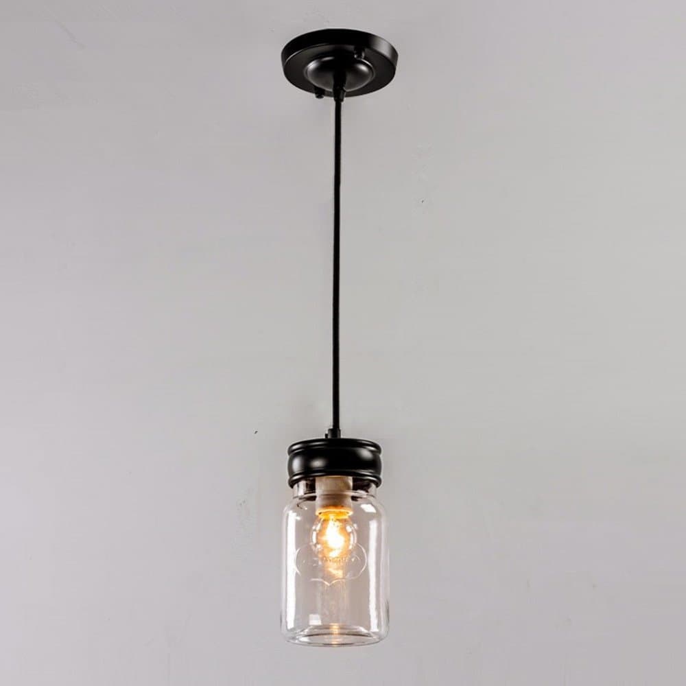 EFINEHOME Classic Mason Jar Lighting, 1 light Black Vanity Light with Clear Mason Jar Glass Ceiling Pendant Lamp Handmade Chandelier Lighting