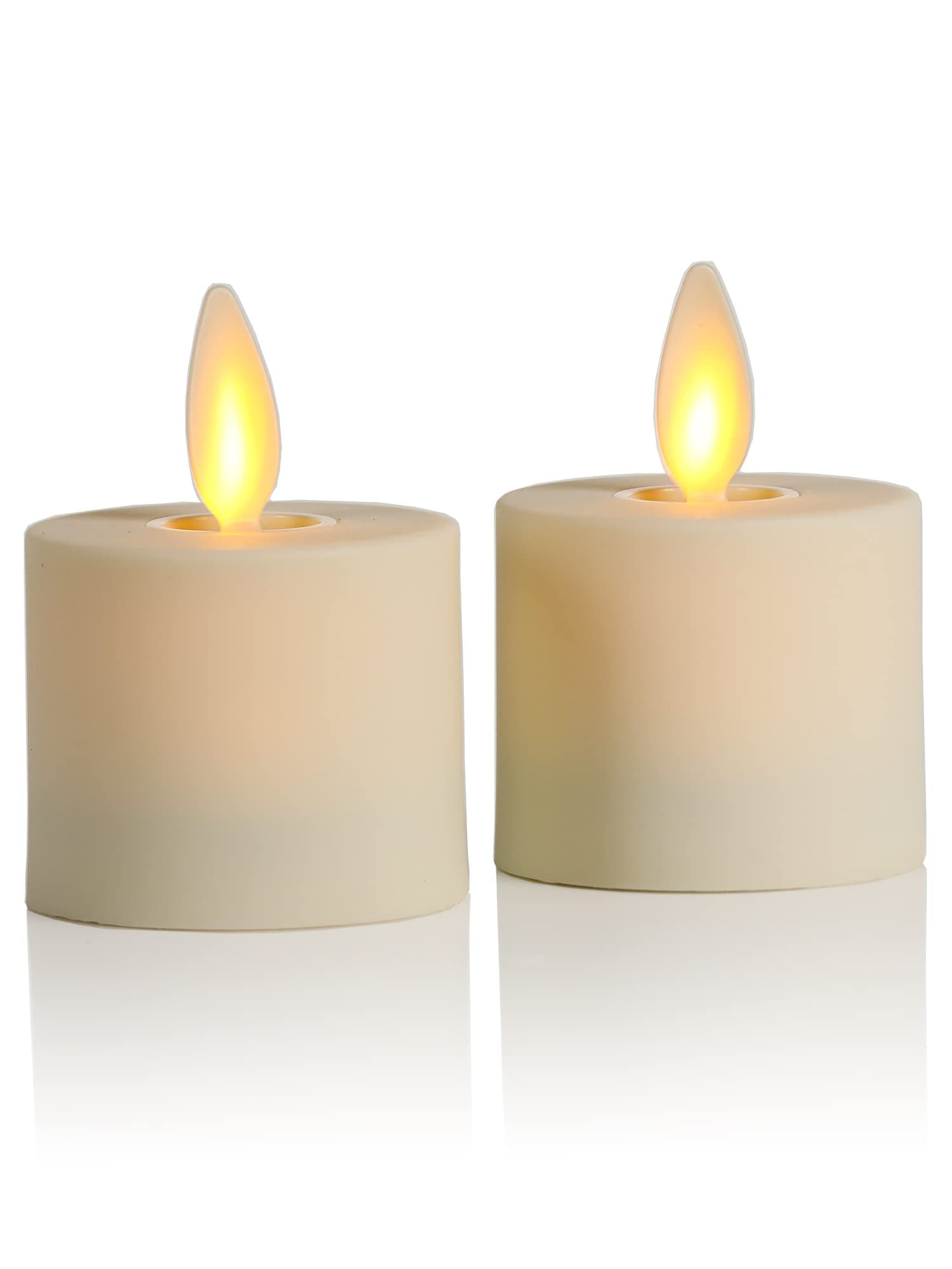 Flameless Tealight Candles (Unscented, Ivory 2-Pack) - Real-Flame Effect, Flickering, Smooth Finish, Flat Edge, LED Battery Powered