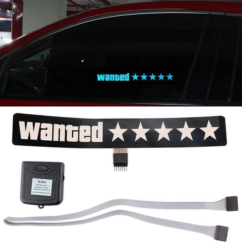 GTA Wanted 5 Star Decal Sticker Light Glow Lamp Panel for Car Windshield LED Decoration Flashing Light Sticker with Multiple Modes(Works with All Cars) (Blue)