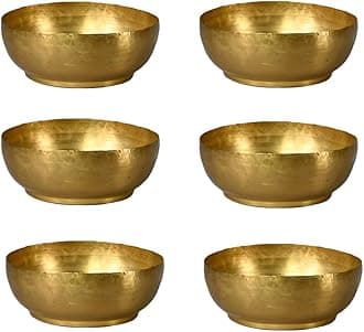 Lightweight Antique Brass Bowl, Table Centerpiece Styling, Elegant Home Accent for Aesthetic Tables, Mantels, and Shelves, Decorative Display, 2.75" Tall & 7.5" Diameter, Pack 6