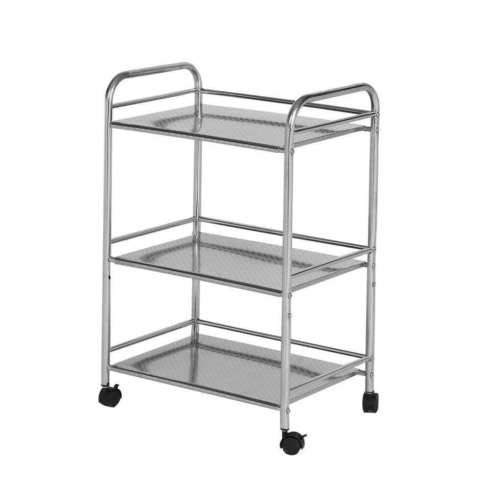 Multibao Stainless Steel Rack Shelf 3 Tier Side Rolling Kitchen Service Cart Trolley Rack Stand for Beauty Salon Shelf BBQ Hotels Restaurants 50cmx35cmx75cm