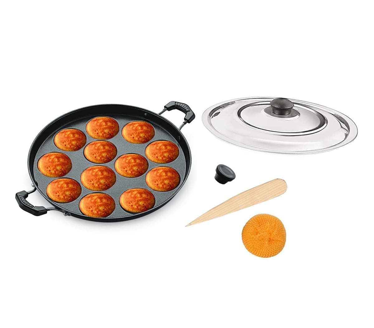 Non Stick Appam Pan,Appam Maker,12 Pits Appam Maker, Nonstick Appam Pan,Appa Chetty Paniyaram Pan Patra, (Medium Size)