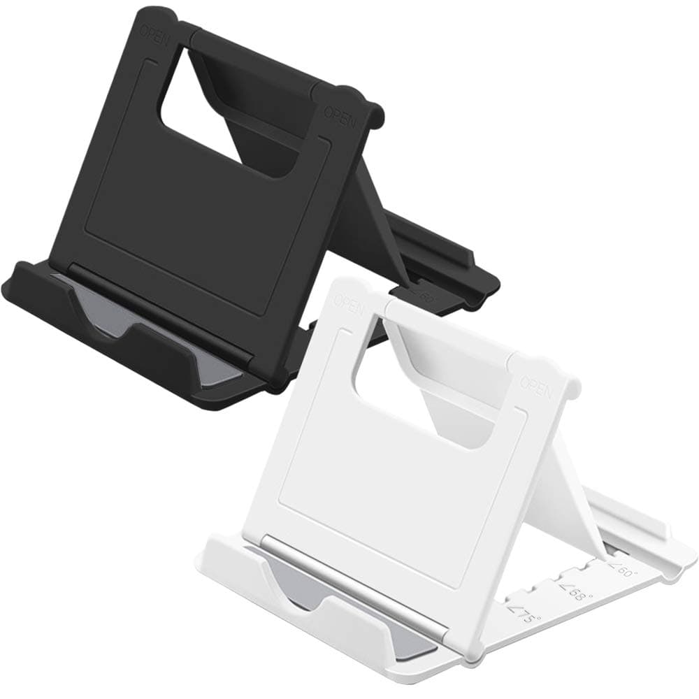 Phone Stand Holder Portable, Adjustable Multi Angle Desktop Universal Cell Phone Stand Dock Foldable for Smart Phone iPhone X 8 7 6s Plus, Tablet iPad Pro Mini Air, Nintendo Switch, White & Black