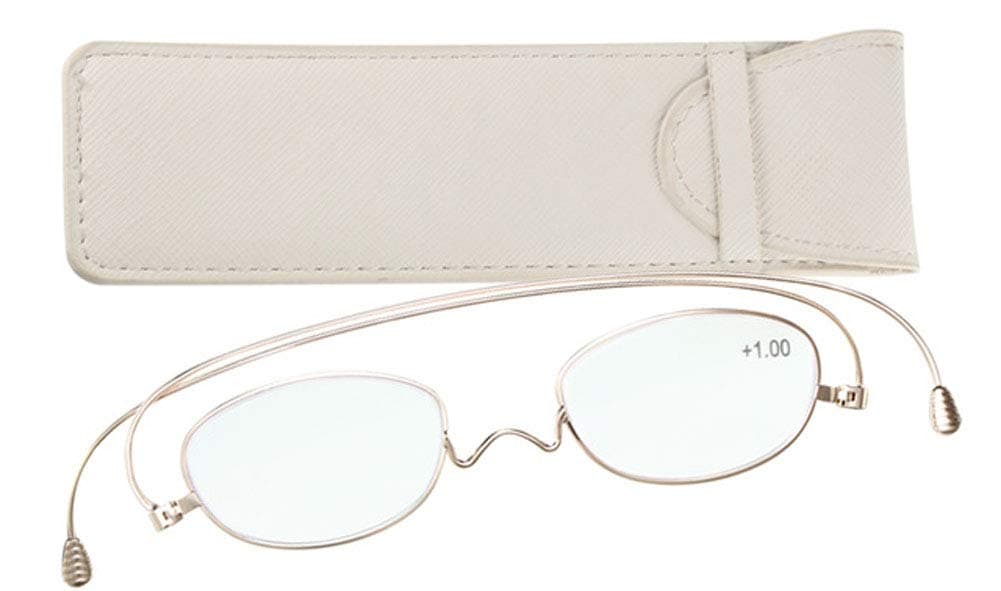 +2.00 Beautiful Designed Quality Fold Flat Ultra Thin Metal Reading Glasses with Case +2.00
