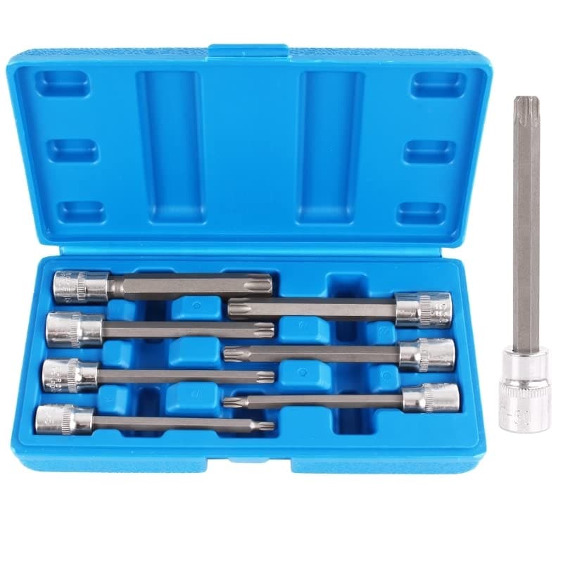 TECPO Socket Spanner Set 7 Pieces Inner Torx Nuts Inner Torx Nut Set 3/8 Inch Tool T25 T30 T40 T45 T50 T55 T60